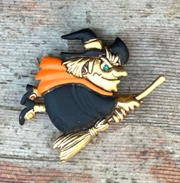 Vintage Witch On Broom Pin