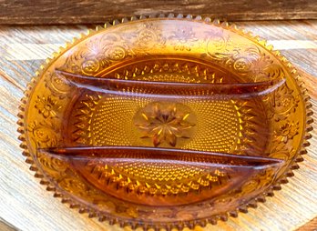 Vintage Tiara Indiana Glass Amber Depression Glass Divided Serving Platter