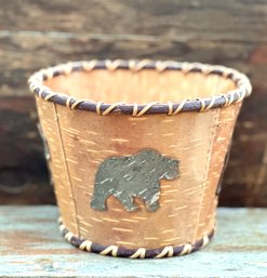 Antique Athabascan Birch Bark Basket Birch Gathering Basket With Bear Design