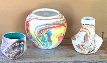 Vintage Collection Of Nemadji Colorful Swirl Vases