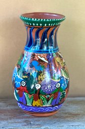 Vintage Hand Painted Pottery Mexican Art Vase