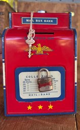 Vintage 1950s Tin Litho Still Mailbox Bank Version 3 With Lock And Key