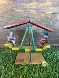 Antique 1920s Pickwick Toys Tin Litho Kids On Swing