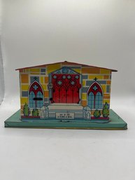 Vintage 1950s J. Chein Tin Litho 'Day-by-Day' Mechanical Church Bank