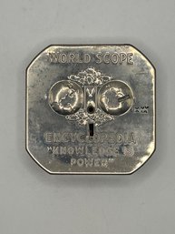 Vintage World Scope Encyclopedia Knowledge Is Power Tin Dime Register Bank