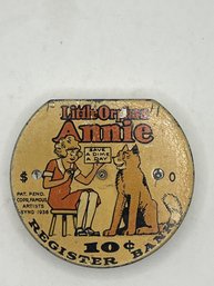 Vintage Tin Litho Little Orphan Annie Dime Register Bank