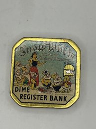 Vintage Tin Litho Snow White And The Seven Dwarfs Dime Bank With White Letters