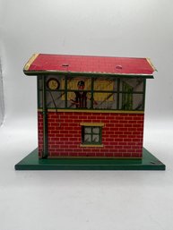 Vintage Tin Litho Train Operating Booth Office Brimtoy Made In England