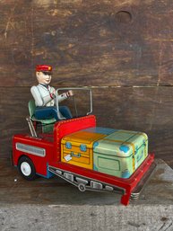 Vintage Tin Litho By Modern Toys Battery Operated Baggage Handler