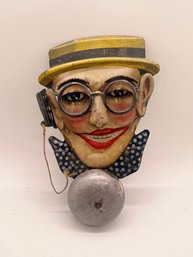 RARE Vintage Tin Litho 1930s Mechanical 'Marx Harold Lloyd' Face Rings Bell