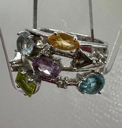 Vintage Sterling 925 Multicolored Stone Ring
