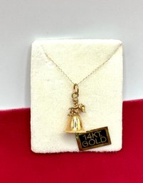 Vintage 14KT Angel With Bell Necklace