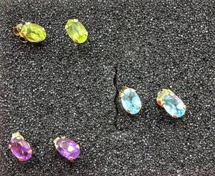 Vintage Colored Stone Stud Earrings