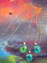 Vintage Eye Pendants And Silver Chains