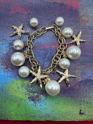 Vintage Faux Pearl And Shell Charm Bracelet