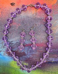 Vintage Purple Beaded Necklace & Earrings