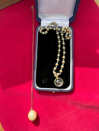 Vintage Mustard Seed In Glass Globe Pendant & Pocket Watch Locket