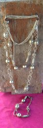 Vintage Silver Colored Costume Jewelry Necklace & Bracelet