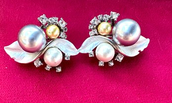 Vintage Costume Jeweled Cluster Clip-on Earrings