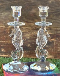 Pair Of Waterford Seahorse Crystal Candlesticks