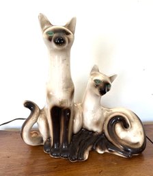 Vintage MCM Siamese Ceramic Cat Figure Light