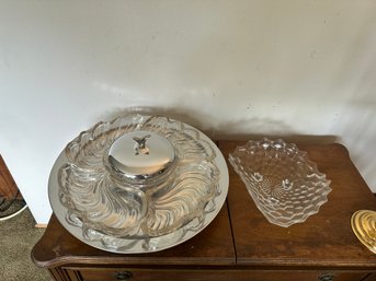Vintage XL Party Glass Serving Tray With Crystal Bowl
