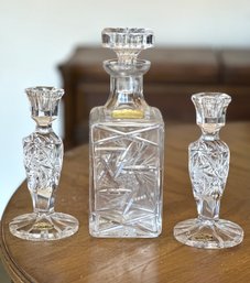 Beautiful Crystal Decanter & Candlesticks Holders