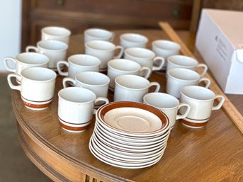 Vintage Stoneware Chateau Coffee Mugs & Saucers