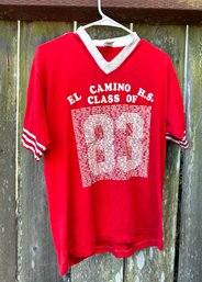 Vintage HS Red L Stripped V-Neck T-shirt