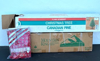Vintage Artificial Christmas Trees & Tree Skirt