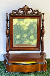 Antique Mahogany Tabletop Shaving Mirror With Drawer