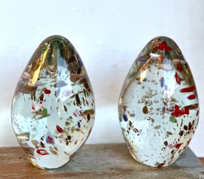 Vintage Pair Of Oviform Murano  Art Glass Paperweights
