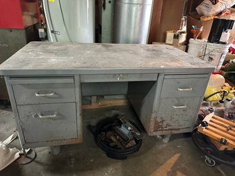 Vintage Industrial Gray Metal Tanker Desk