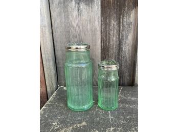Vintage Ribbed Green Glass Bottles