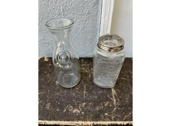 Vintage Honeycomb Jar And Small Glass Carafe