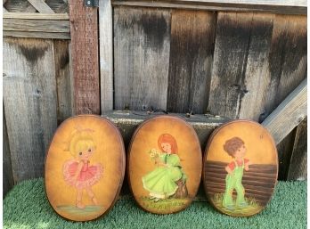 3 Wooden Handpainted - Signed Chris