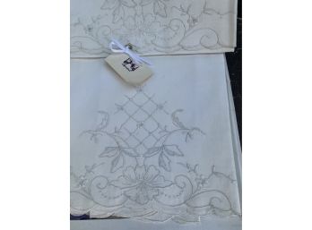 Vintage Silver Thread Embroidered Linens
