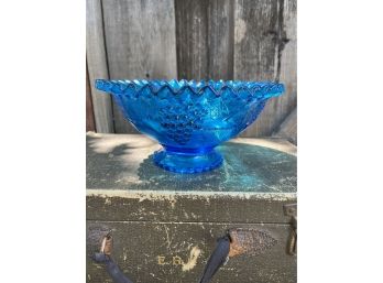 Vintage Blue Glass Ruffled Trimmed Bowl