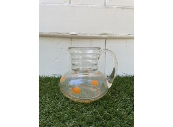 Vintage Ribbed Glass Pitcher With Oranges