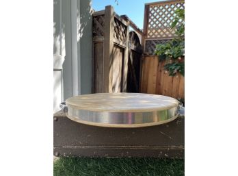 Round  Wooden Board W/ Silver Trim And Handles