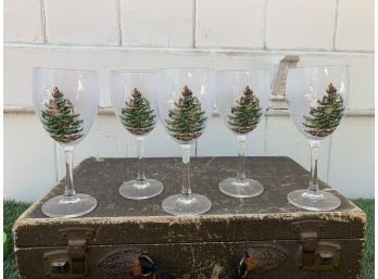 Spode Christmas Tree- Frosted Wine Glasses - Qty. 5