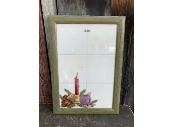 Holiday Ceramic Tile Note Board In Wooden Frame - Use White Board Markers