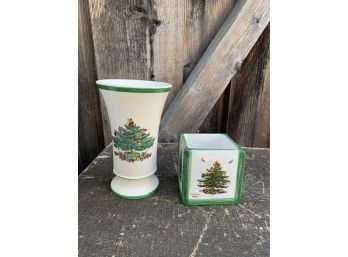 Spode Christmas Tree- Vase & Candle Holder