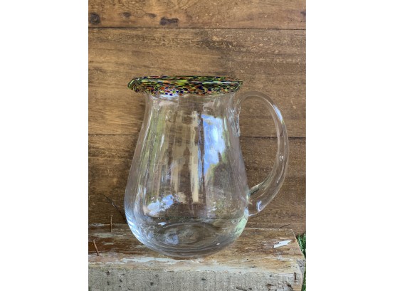 Mexican Hand Blown Confetti Trimmed Pitcher
