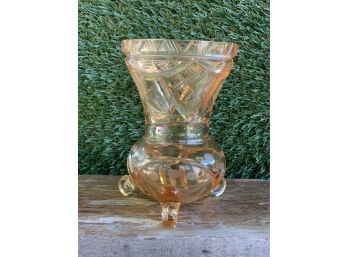 Antique Amber Crystal Glass Etched Footed Vase