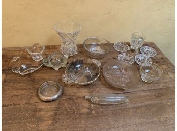 Lot Of Vintage Crystal Glass Coasters, Vases And Trinket Holders
