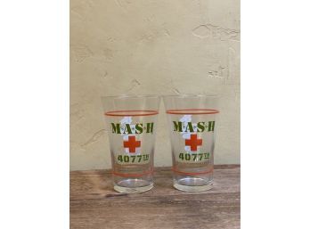 RARE Vintage Mash 4077th TV Series Drinking Glass Set Of 2 Glasses By Libby