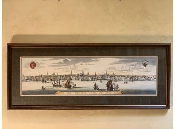 Vintage/Antique Amsterdam Panoramic Harbour Port Framed Print