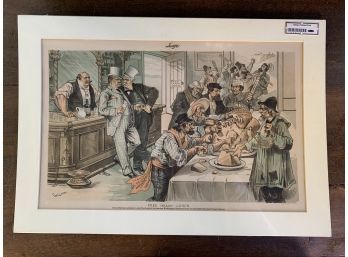 Antique Political ' Free (Trade) Lunch Lithograph From Judge Magazine