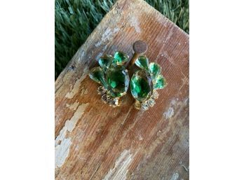 Vintage Green Rhinestone Cluster Earrings